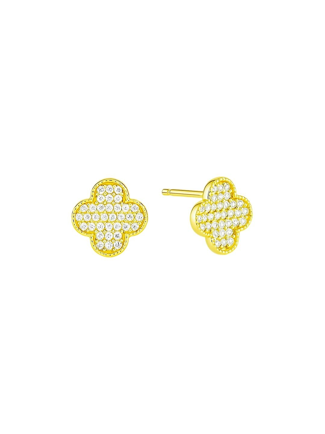 Taşlı Yonca Küpe Gold - Xs