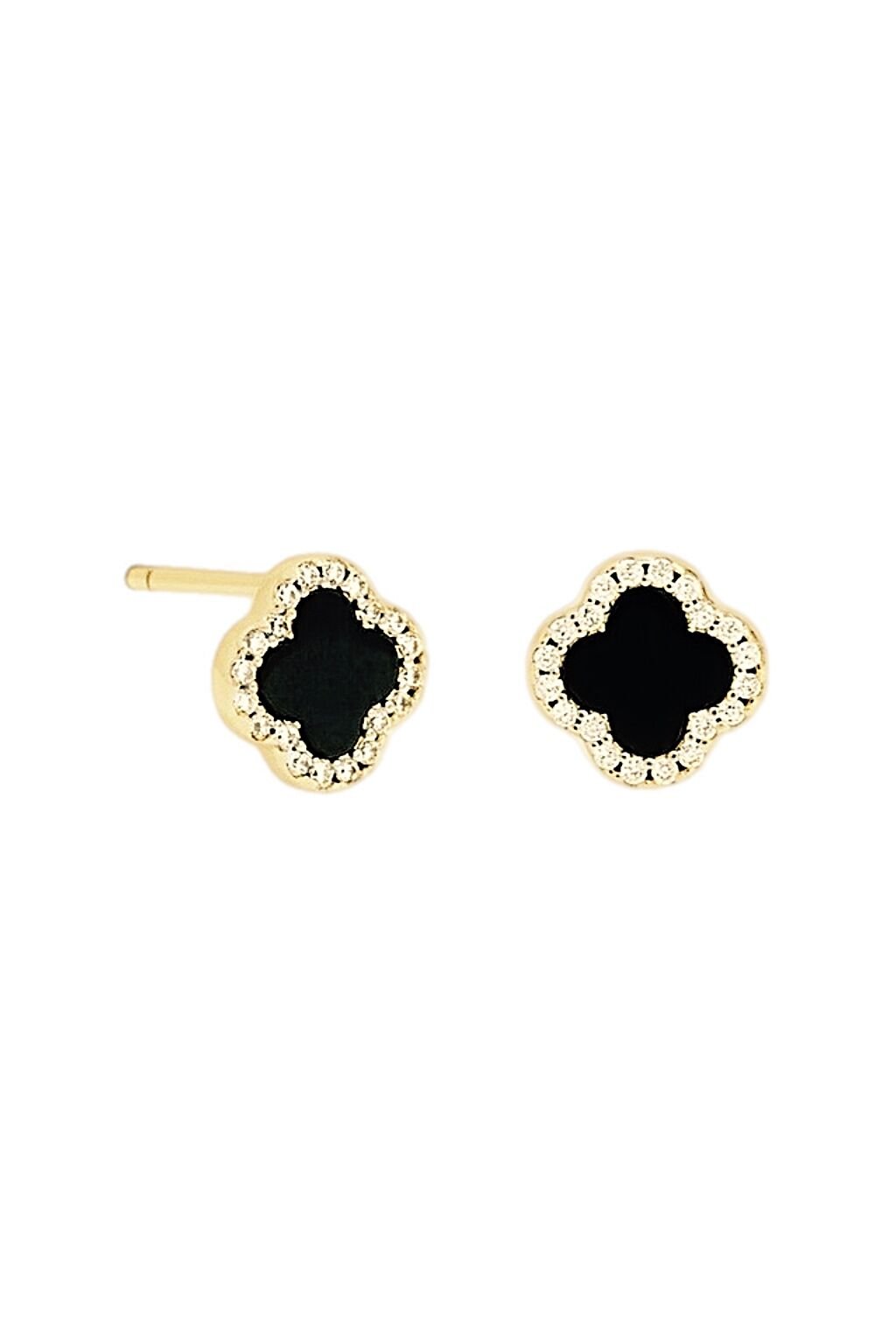 Kenarları Taşlı Yonca Küpe Gold - Mini
